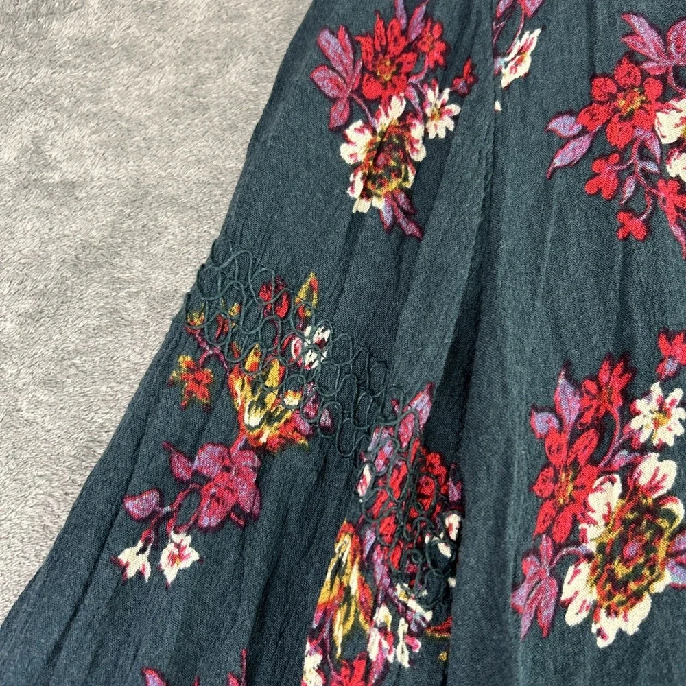 Free People Dress Women's Small Retro Floral Teal Swing Tunic Cottage Western‎